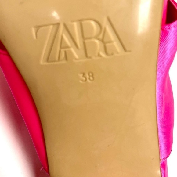Zara SATIN EFFECT HIGH HEEL SANDALS Barbie neon pink women’s size 8 - Picture 11 of 12